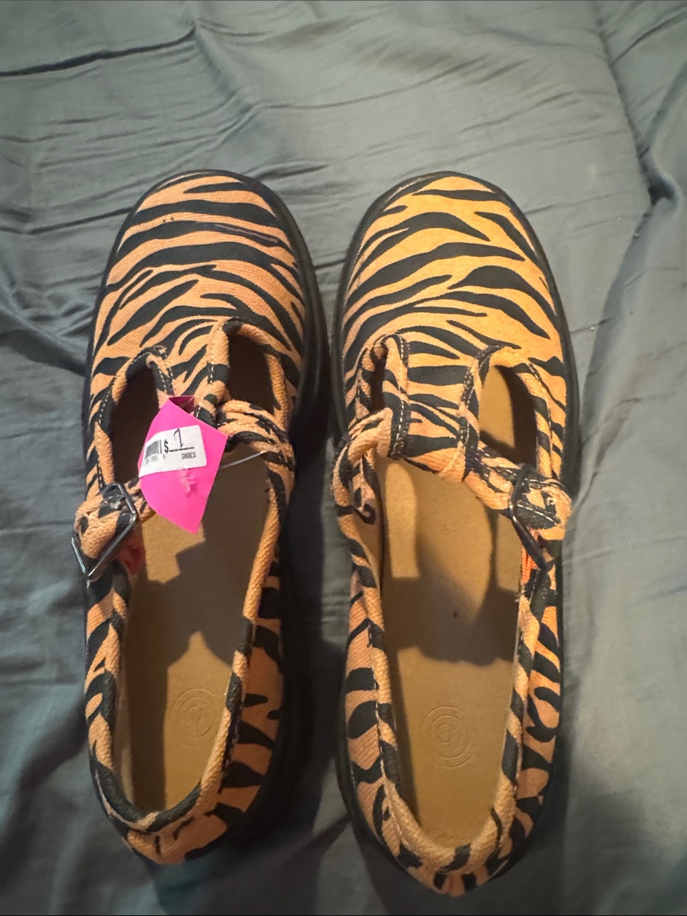 Urban Outfitters Orange and Black Tiger Print Combat Boots